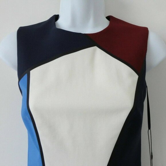 NWT ESCADA Blue Multi Virgin Wool Midnight Round Neck Sleeveless Dratta Dress 32 - Picture 3 of 8